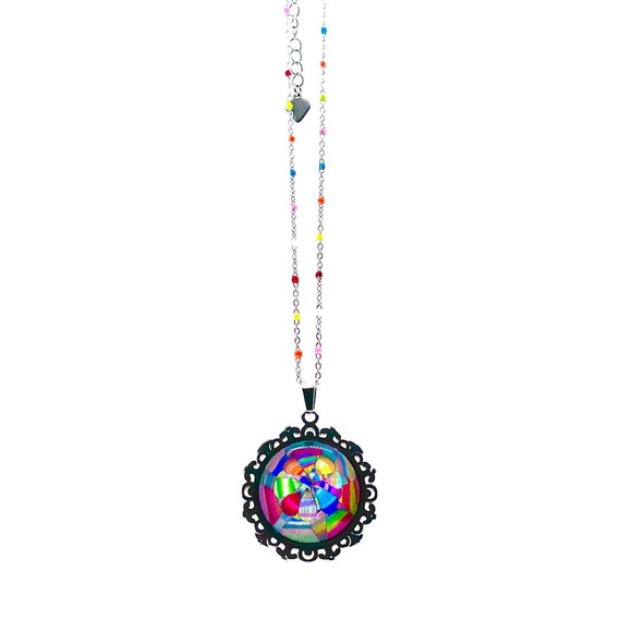 Patchwork Flower Fancy Rainbow Chain Necklace - Picture 3 of 6